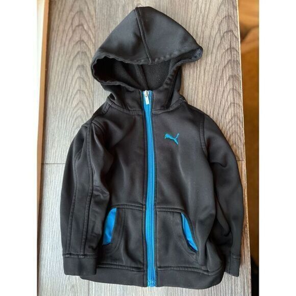 Puma Kids Black and Blue Tracksuit‎ Set Hooded Jacket Pants Sportswear - Picture 1 of 4